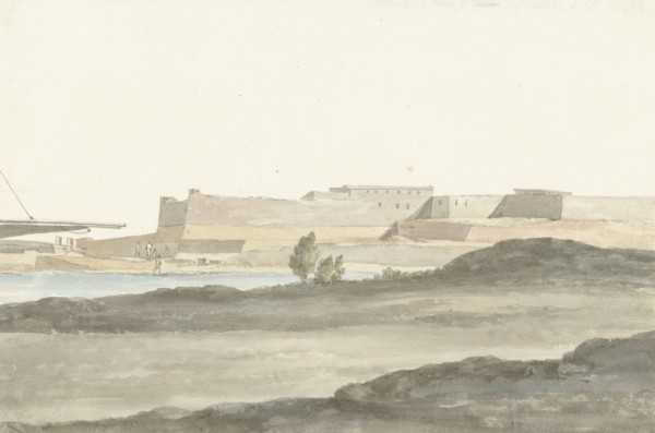 View of the castle in the port of Barletta, 1778. Creator: Louis Ducros.
