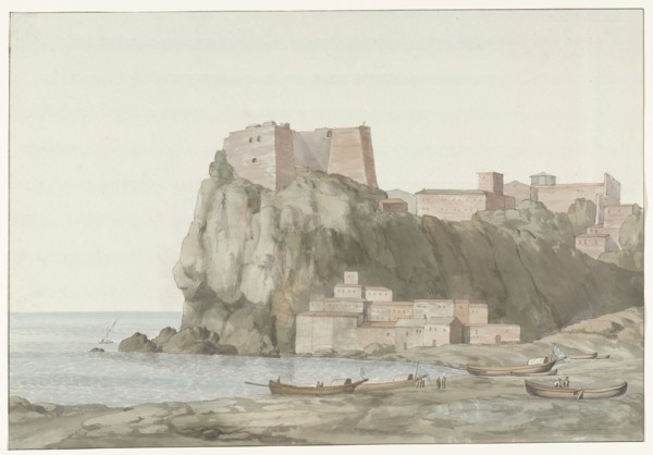 Rock and town of Scilla in the Calabria region on the west coast, 1778. Creator: Louis Ducros.