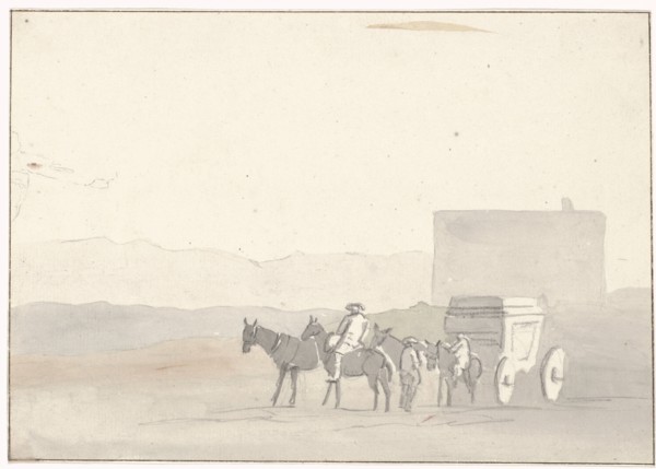 Stop on the road before arrival in Terracina, 1778. Creator: Louis Ducros.