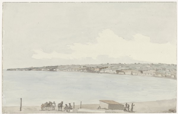 View of the promontory of Posillipo with ancient palace..., 1778. Creator: Louis Ducros.