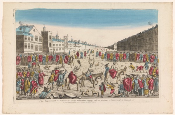 View of a mockery of cheaters on a square in Venice, 1759-c.1796. Creators: Louis-Joseph Mondhare, Anon.