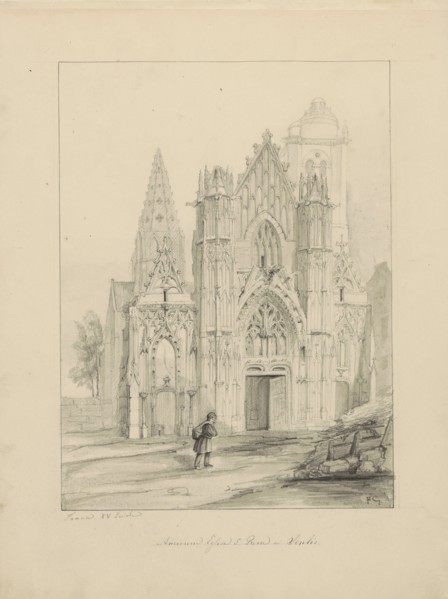 Façade of the cathedral of Senlis, c.1850. Creator: Petrus Josephus Hubertus Cuypers.