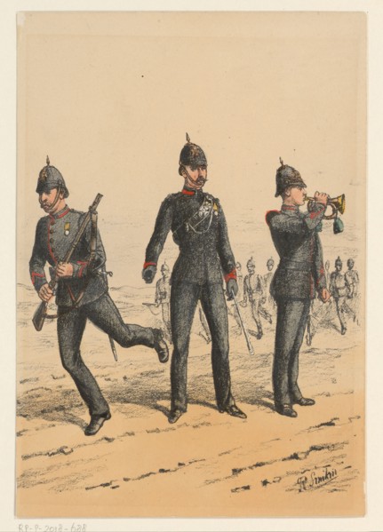 Three British soldiers, 1875-1925. Creator: Richard Simkin.
