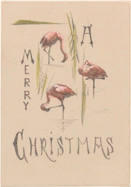 Christmas card with three flamingos, c.1878-c.1917. Creator: Theo van Hoytema.