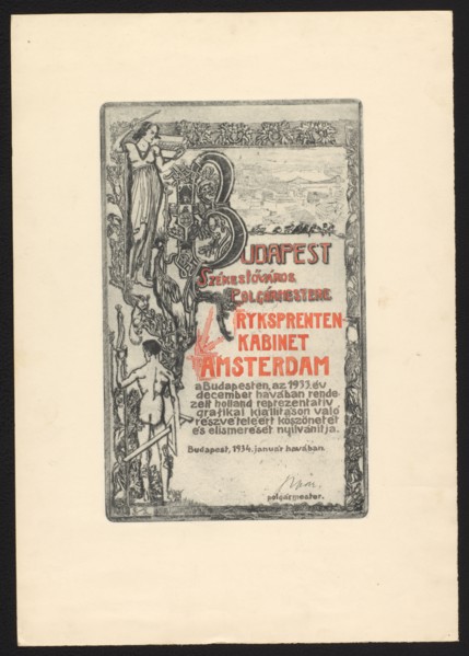 Expression of thanks from the mayor of Budapest for participation in an exhibition..., 1934. Creator: Unknown.