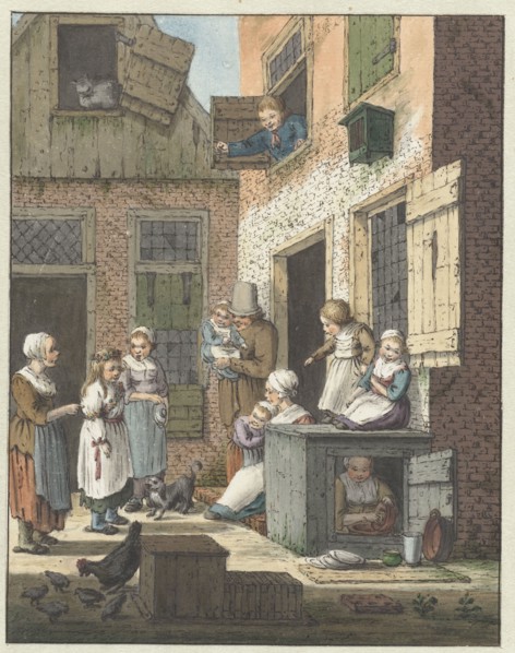 Group of people in front of a house, 1758-1808. Creator: Christina Chalon.