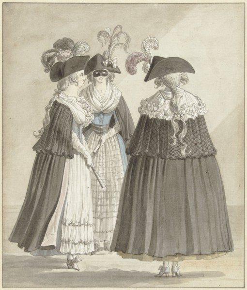 Three women in Roman masquerade costumes, 1790. Creator: Daniel Dupré.