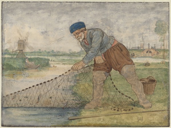 A Fisherman Hauling in his Net, c.1625-c.1630. Creator: Hendrick Avercamp.