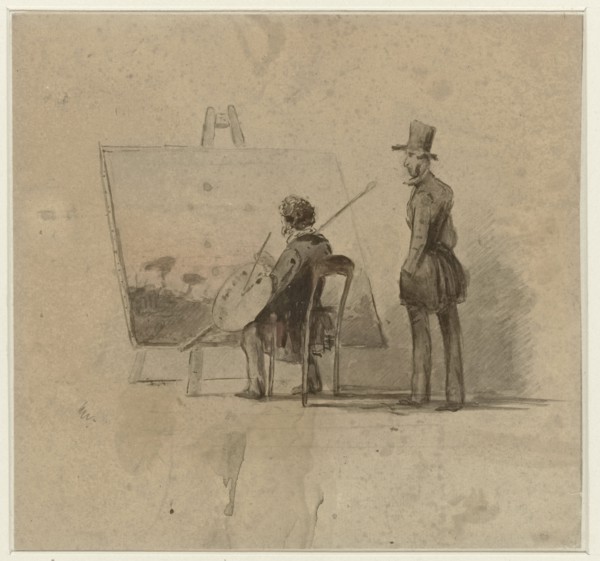 Portrait of Johannes Franciscus Hoppenbrouwers in front of his easel and A. van den Berg..., 1865. Creator: Louis Apol.