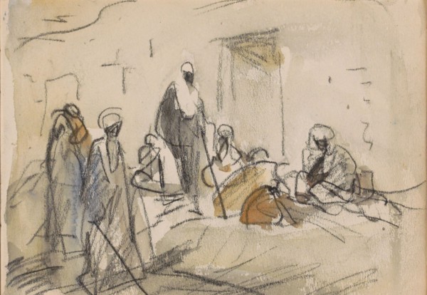 Street with figures in Luxor, 1919. Creator: Marius Bauer.