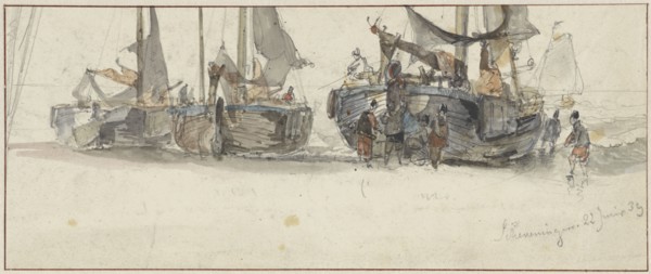 Fishing boats on the beach of Scheveningen, 1839. Creator: Willem Roelofs.