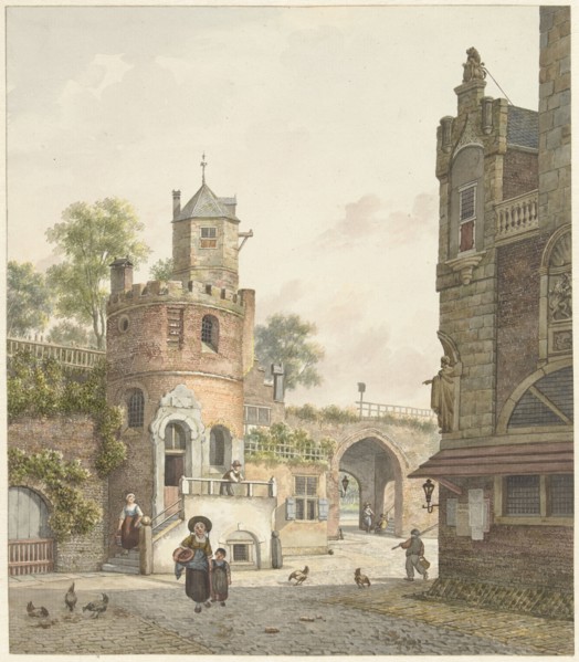 City wall with a tower and a gate, viewed from the inside, 1788-1846. Creator: Jan Hendrik Verheyen.