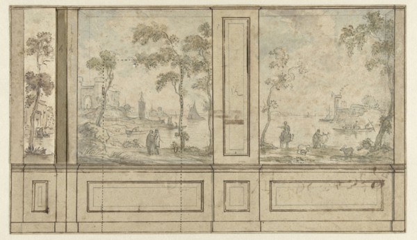 Design for room wall with three wallpaper panels, c. 1752-c. 1819. Creator: Juriaan Andriessen.