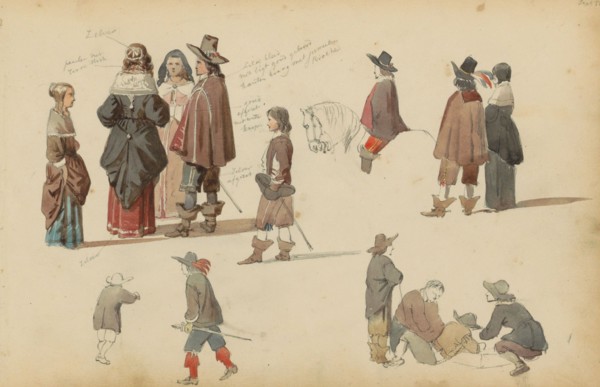 Figures in seventeenth-century clothing, 1852. Creator: Cornelis Springer.