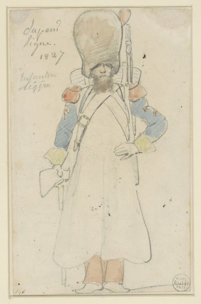 Sketch of military uniform, 1827. Creator: Auguste Raffet.