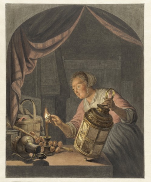 Girl lighting a lantern, 1795. Creator: Abraham Delfos.