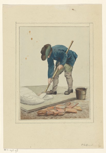 Man busy mixing lime, 1700-1800. Creator: Anon.