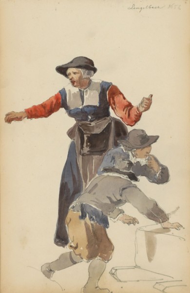 Woman behind two boys, c. 1846-c. 1882. Creator: Cornelis Springer.
