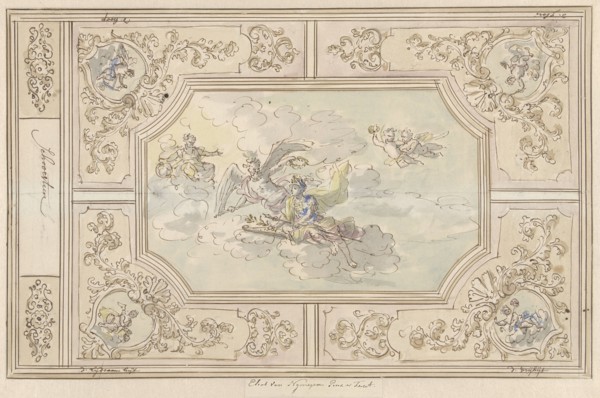 Design for a ceiling painting with Honour (?) crowned by Time, 1677-1755. Creator: Elias van Nijmegen.