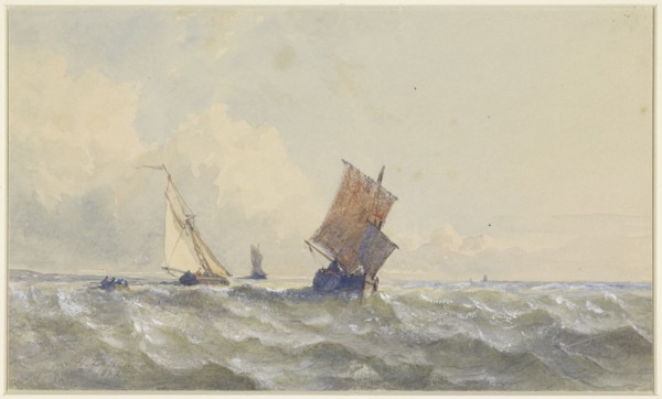 View of the high seas, on which there are three sailing ships, 1852. Creator: Henri le Hon.