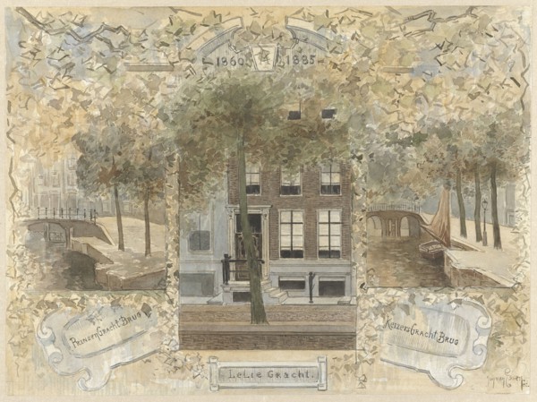 House on the Leliegracht, flanked by the bridges over the Prinsengracht and..., 1864-1936. Creator: Johannes Cornelis van Essen.