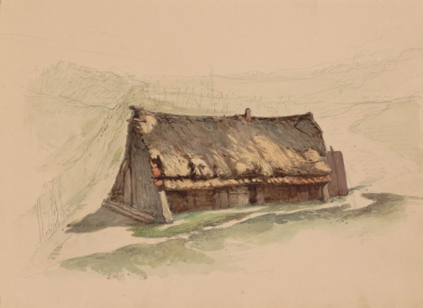 Barn with a thatched roof in a meadow, 1864-c. 1865. Creator: Maria Vos.