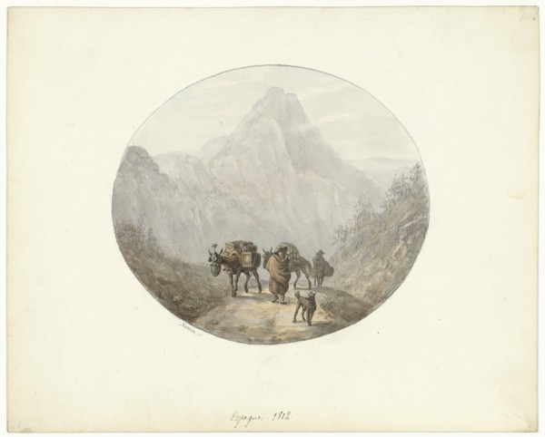 Mountain landscape in Spain, with donkeys, 1812. Creator: Otto Baron Howen.