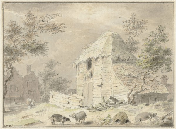 Barn with some pigs, 1700-1800. Creator: Samuel van Huls.