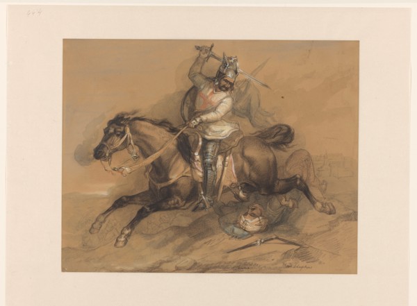 Crusader defeating a Turkish soldier, 1820-1883. Creator: Theodoor Schaepkens.