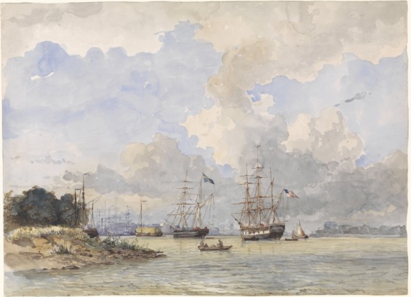 The Meuse at Rotterdam, with an American and Swedish ship, 1834-1893. Creator: Willem Antonie van Deventer.