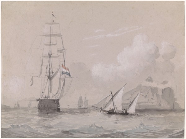 Dutch sailing ship off the coast of Gibraltar, 1834-1893. Creator: Willem Antonie van Deventer.