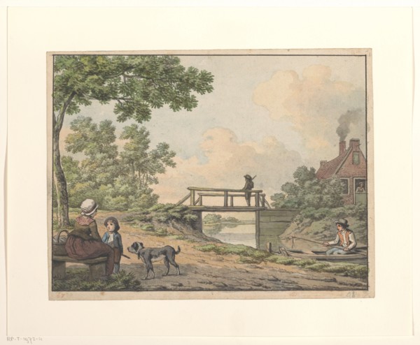 Landscape with figures and a bridge near a farmhouse, 1756-1813. Creator: Anthony Andriessen.