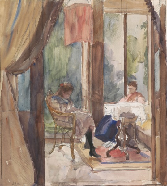 Lady and a young girl, both reading in the conservatory of the house at Riouwstraat 6..., 1872-1950. Creator: Barbara Elisabeth van Houten.