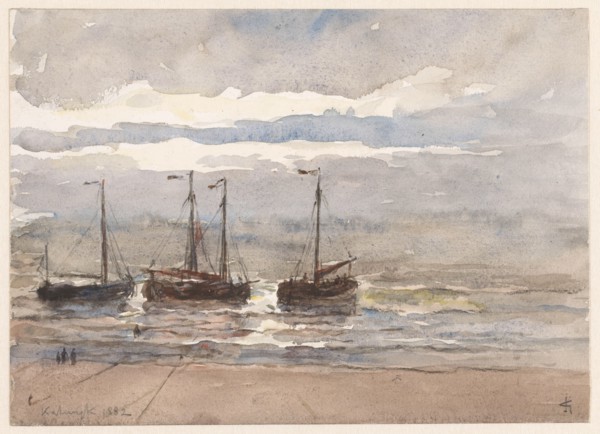 Fishing boats on the beach of Katwijk at rising tide, 1882. Creator: Carel Nicolaas Storm.