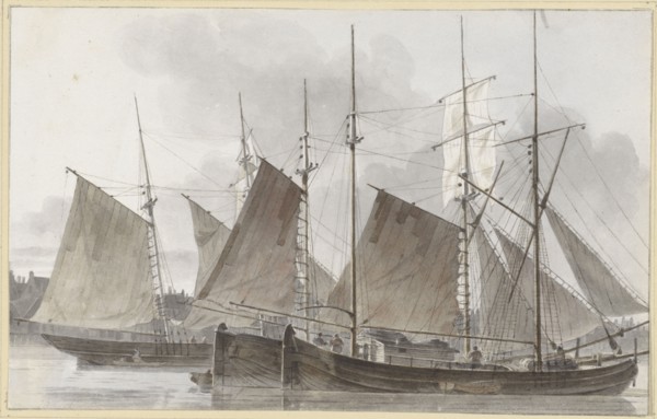 Sailing ships docked in front of a city, 1820-1872. Creator: Hendrik Abraham Klinkhamer.