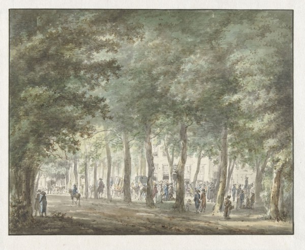 View of the Haarlemmerhout, with a crowd of people in front of the Heerenlogement, 1773-1815. Creator: Hermanus van Brussel.