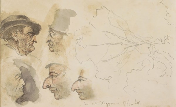 Heads of men with hooked noses, 1868. Creator: Johannes Tavenraat.