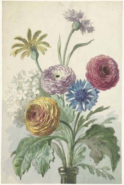Bouquet of flowers in a green vase, c.1763-c.1825. Creator: Willem van Leen.