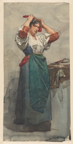 Composition of an unknown woman, making up her hair, 1870-1923. Creator: Willem Witsen.