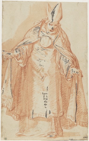 Bishop with outstretched arms, standing bent forward. Creator: Abraham Bloemaert.