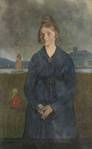 Eva with Bohus fortress in the background, 1907. Creator: Ivar Arosenius.
