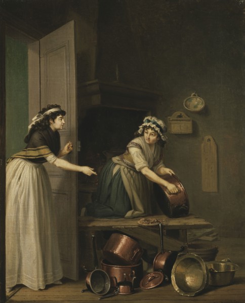 A Woman Polishing Copper Pans, c18th century. Creator: Per Hillestrom.