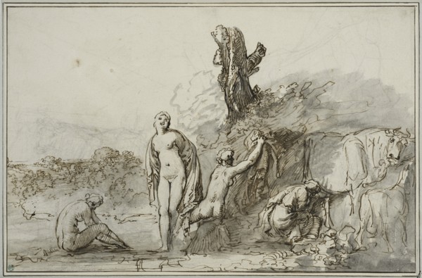 Bathing nymphs and cattle, c17th century. Creator: Anon.