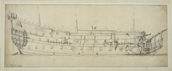 British double-decked warship, starboard side. Creator: Willem van de Velde the Younger.