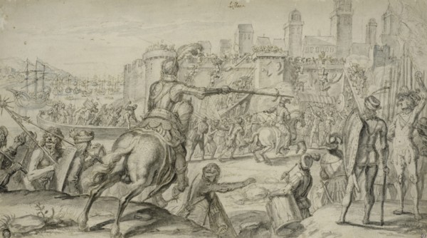 Lisbon Captured by French Troops under Robert of Normandy. Creator: Crispijn van de Passe.