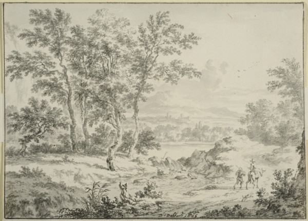 Italian landscape with two travelers. Creator: Dirck Dalens II.