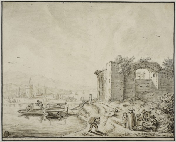 harbour with ruins. Creator: Unknown.