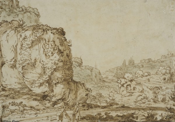 Rocky landscape with ruins and a mountain village. Creator: Jan Symonsz. Pynas.