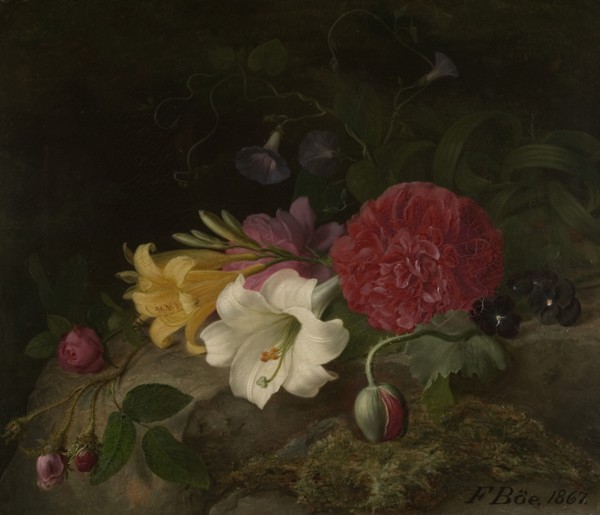 Still Life with Flowers, 1867. Creator: Frants Diderik Bøe.