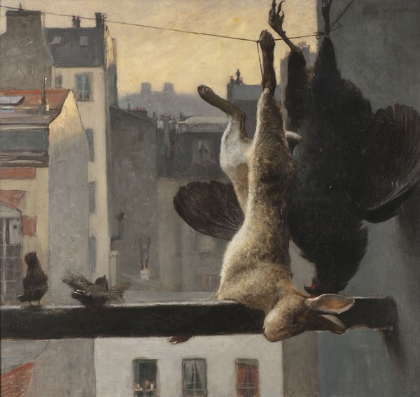 City view with still life, 19th century. Creator: Hugo Salmson.